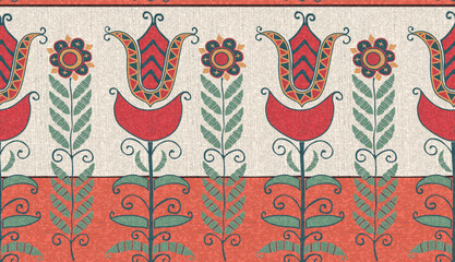 Graphic arts tulip mosaic seamless pattern, vector template design