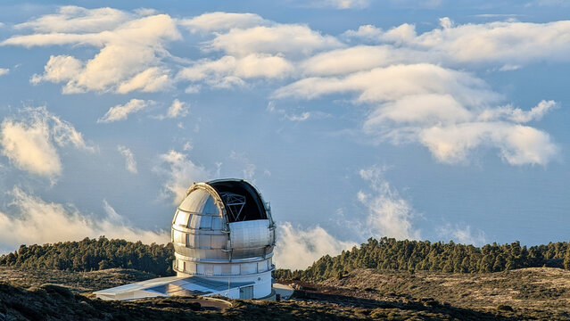 Scenic view of the astronomical observatory near the Caldera de Taburiente National Park on La Palma island, Spain, Europe