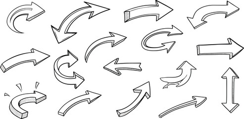 Collection of various hand-drawn arrows pointing in different directions on a plain surface