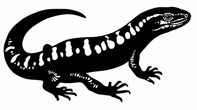 A black and white illustration of a lizard with white spots on its back, in profile