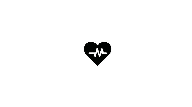 A black heart shape with a white cardiogram line inside, isolated on a white background