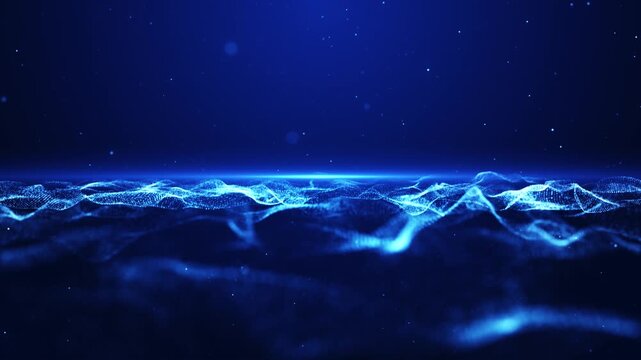 Technology flowing digital particles, Technology digital connection flowing dots loop background