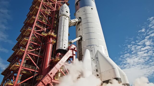 Rocket launch with smoke and flames