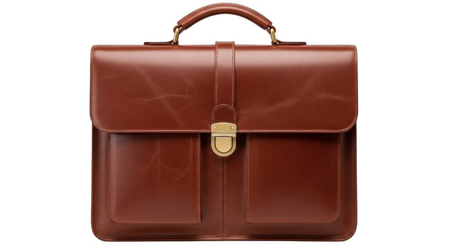 Brown leather briefcase isolated on transparent background