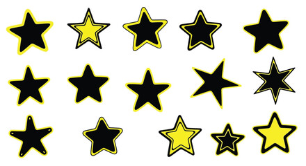 Fototapeta premium Collection of colorful stars with black outlines a striking silhouette