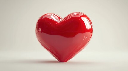 Fototapeta premium Glossy red heart symbol on neutral background reflecting light and love.