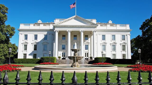 White House with fountain and flag