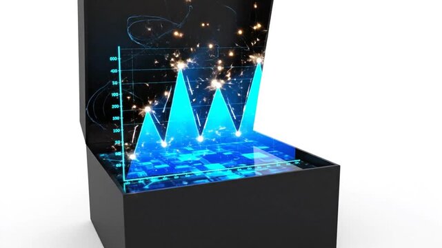 A blue graph emerging from a black box, a visual representation of business growth and technological advancement. This image symbolizes progress and the power of data