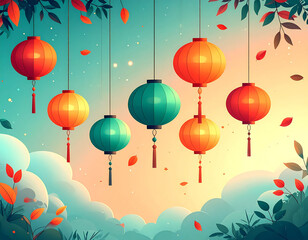 Colorful Lanterns Hanging in the Sky.