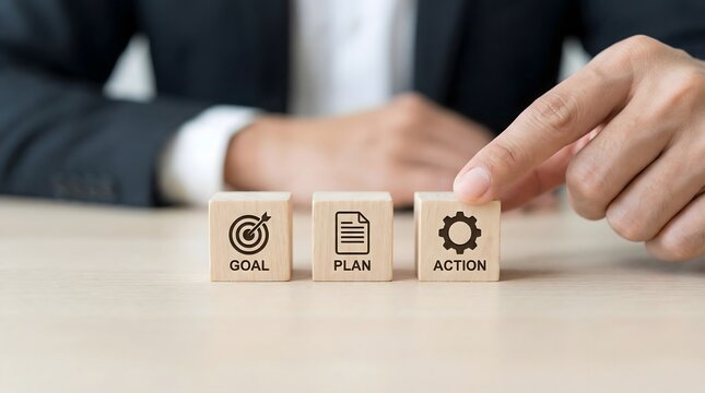 Business strategy concept with goal plan action blocks