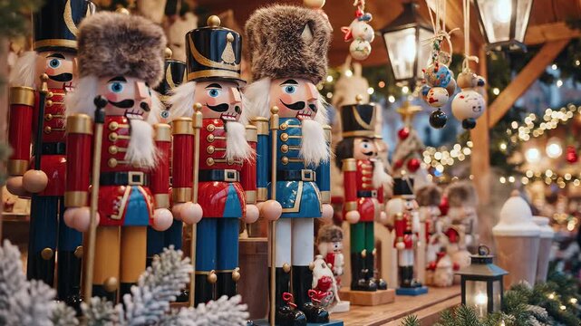Christmas nutcracker figurines on display