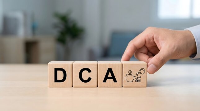 dca investment strategy, wooden blocks with letters