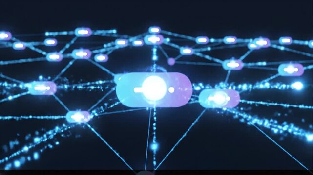 Glowing nodes connected by lines on a dark background