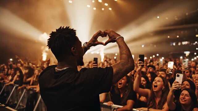 Musician making heart gesture at concert