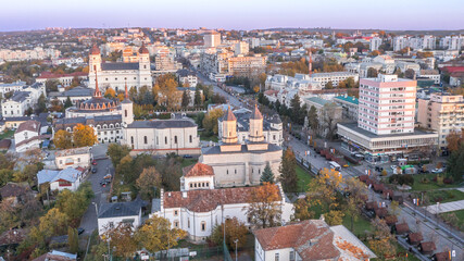 Fototapeta premium Aerial view morning shot with Iasi City Center in Romania