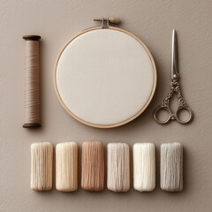 embroidery setup with pastel yarn tassels