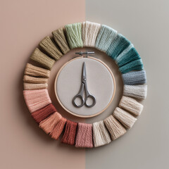 embroidery setup with pastel yarn tassels