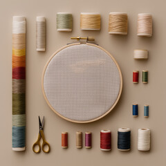 embroidery setup with pastel yarn tassels