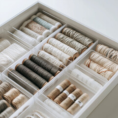 organized box of embroidery threads