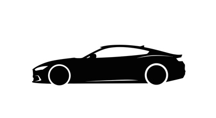 Fototapeta premium Sleek black sports car silhouette icon on a white background, side view, modern luxury vehicle symbol for automotive design.