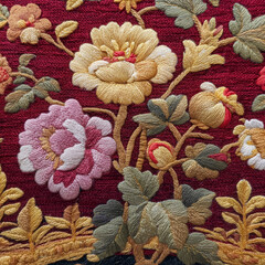 detailed floral embroidery on dark fabric