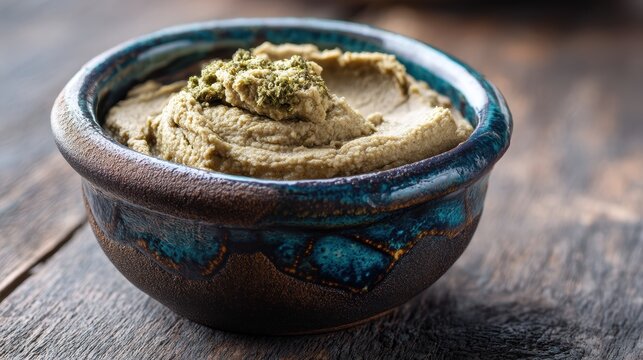 Light eggplant spread. Serve with thin flatbread in a ceramic bowl