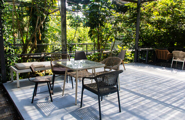 Dining hall with set up table in the garden