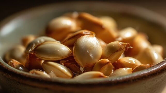 Raw peeled seeds of a bitter bean variety in a bowl against a white background