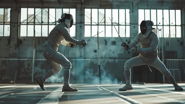 Two Fencers Practicing Together During Training Session
