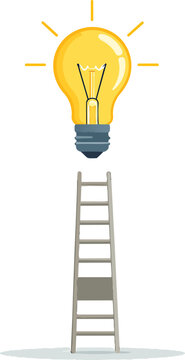 Surreal Ladder Leading Into a Floating Glowing Light Bulb Representing Creativity, Ideas, and Inspiration Concept