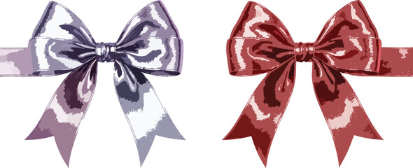Pair of Decorative Ribbon Bows Tied on Gifts Creating a Festive and Elegant Presentation Scene