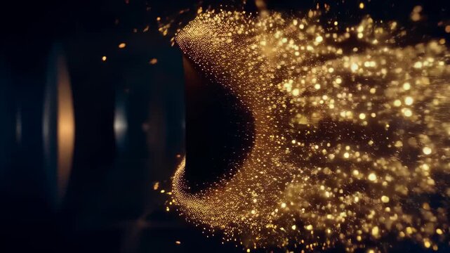 A stream of glowing gold data particles swirling into a vortex, representing big data processing, epic and grand.
