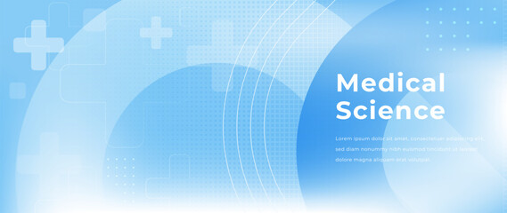 Abstract light blue healthcare innovation gradient background with translucent geometric forms, medical plus shapes. Modern minimal medical design for biotechnology, digital health, research, clinics