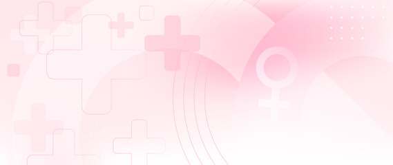 Soft pastel pink women’s health gradient background with abstract lines, plus, circles and a Venus female symbol. Modern wellness and medical design for clinics, care services and feminine healthcare © Mariia