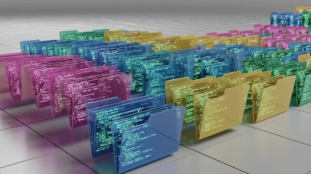 Colorful folders with code on a grid