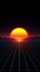 Obraz premium Retro Sunset Over Virtual Landscape at Dusk