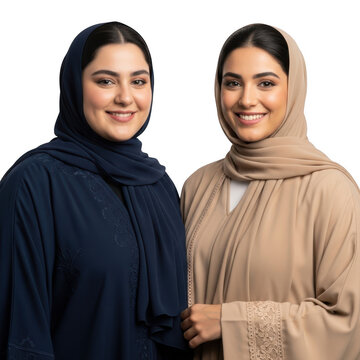 Two women in hijabs isolated on transparent background