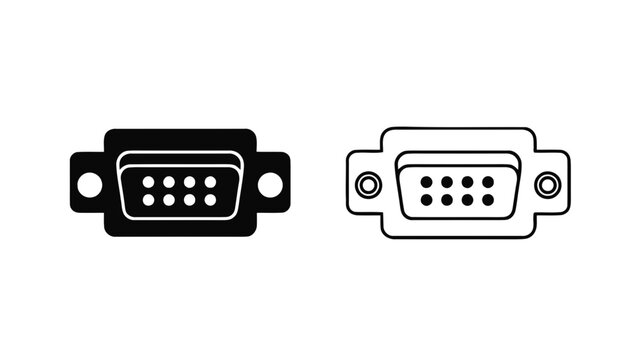 Vector illustration of an electronic D-sub connector icon on transparent background for tech designs