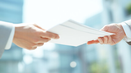 書類を手渡しているビジネスマンの手元
