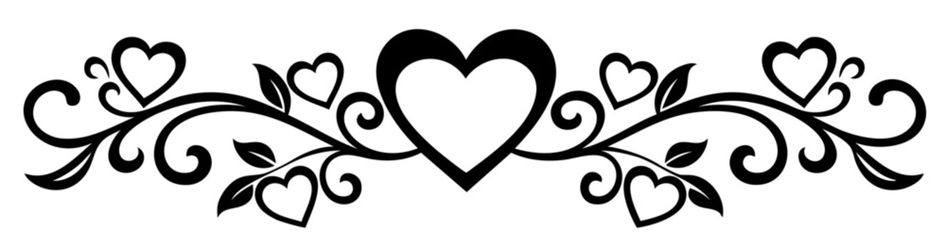 Romantic Valentine heart border with decorative swirls