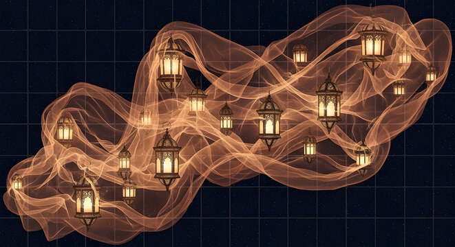 Floating Lanterns and Flowing Fabric stock photo