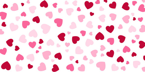 Seamless Pattern of Pink and Red Floating Hearts on White Background