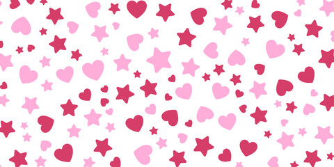 Obraz premium Red and Pink Scattered Hearts and Stars Pattern on White Background