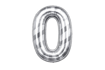 Silver number zero balloon floating on transparent background