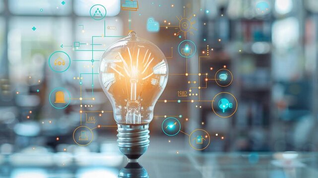 Glowing Lightbulb Illuminating Digital Innovation Network