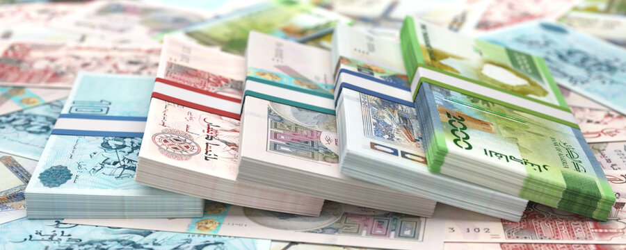 Stacks of Algeria dinar banknotes, financial growth and banking concepts
