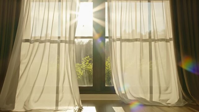 Sunlight through sheer curtains in a room