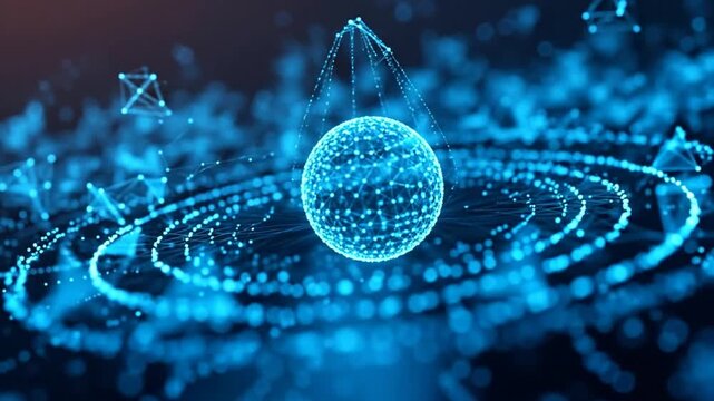 Digital Universe: A captivating digital depiction showcasing the cosmos, where luminous spheres and intricate networks intertwine, symbolizing the interconnectedness of information, innovation.