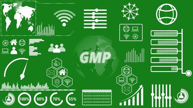 GMP business and technology concept. Business, technology, modern technology concept on green background. 4k video