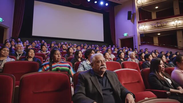 Audience in theater watching screen